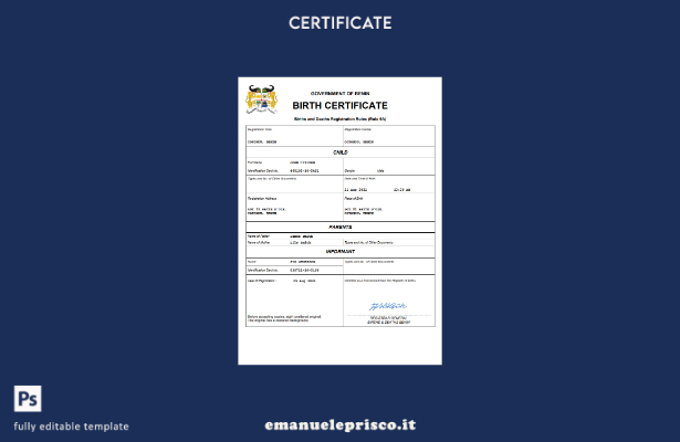 certificato di nascita del Benin in stile verificato modello Word e PDF